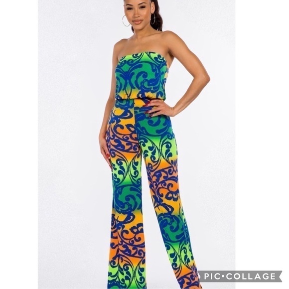 Beautiful!! Abstract Print Strapless Jumpsuit - Picture 1 of 6